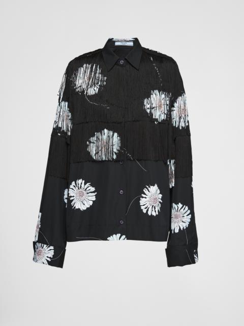 Printed poplin shirt with fringe