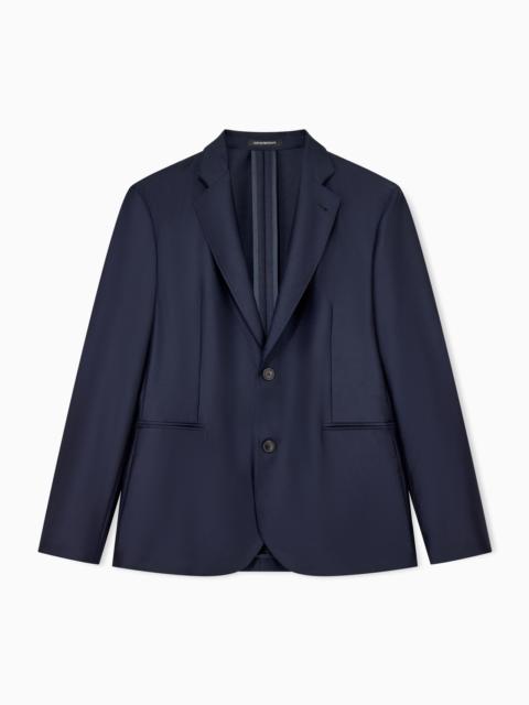 EMPORIO ARMANI SINGLE-BREASTED BLAZER IN VIRGIN WOOL AND SILK SATIN