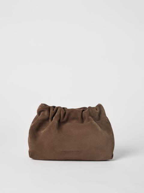 Suede soft bag with precious chain