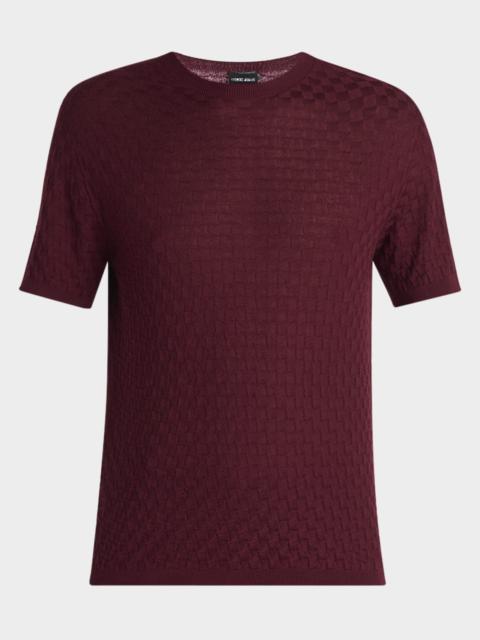 GIORGIO ARMANI Men's Woven Quadrant Cashmere and Silk Crewneck Sweater