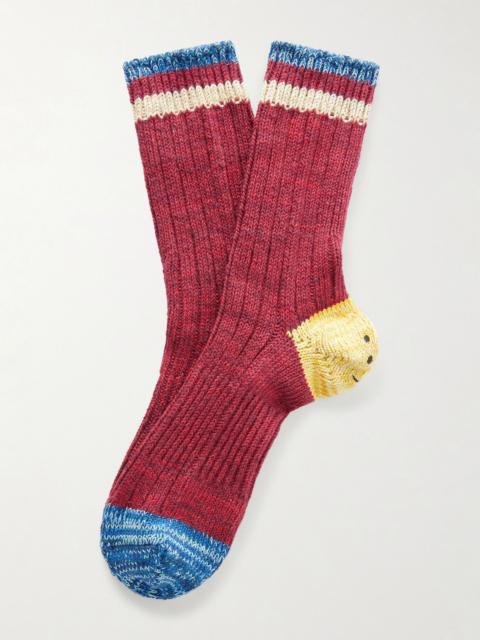 Kapital Ivy Rainbowy Happy Heel Cotton and Hemp-Blend Socks Red