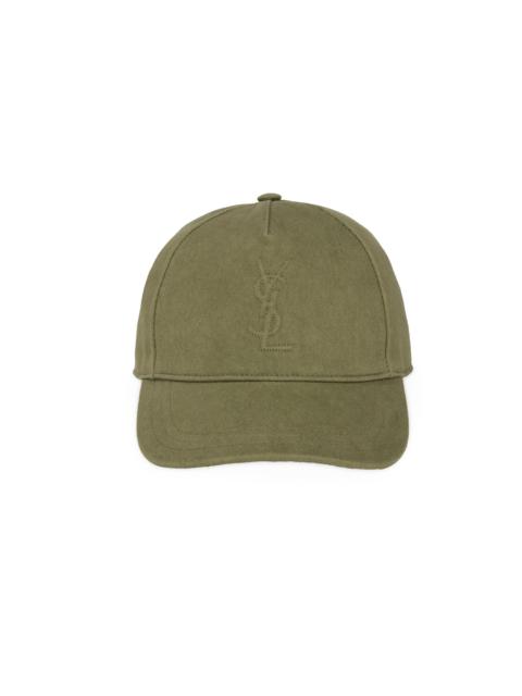 SAINT LAURENT Men's Cassandre Cap in Cotton Denim Twill - Khaki