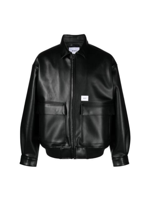 bone appliqué faux-leather bomber jacket