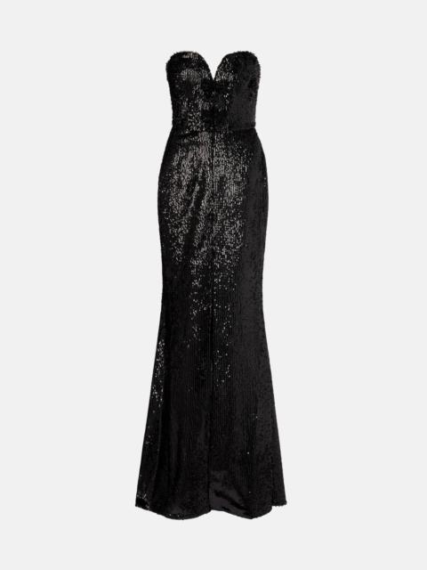ELIE SAAB Sequined strapless silk-blend gown