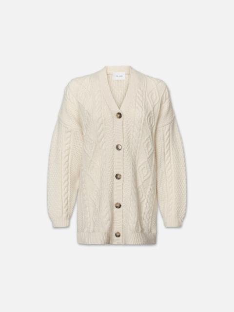 FRAME Oversized Cableknit Cardigan in Cream