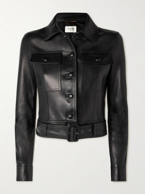 SAINT LAURENT Belted leather biker jacket Black