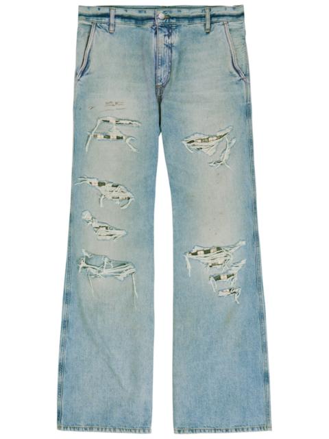 AMIRI Amiri Checkered Repair Distressed Bootcut Jeans
