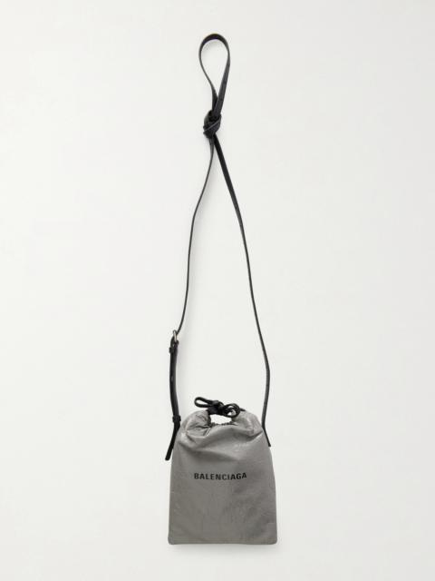 BALENCIAGA Shopper Logo-Debossed Crinkled-Leather Phone Pouch