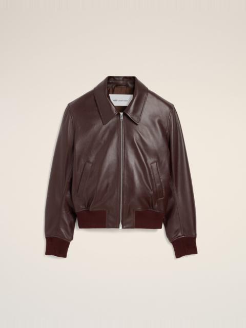 AMI Paris BURGUNDY LAMB LEATHER ZIPPED JACKET