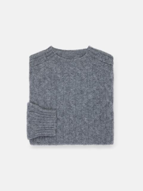 J. PRESS MADE-IN-SCOTLAND MID GREY SHAGGY DOG CABLE KNIT SWEATER - CLASSIC FIT