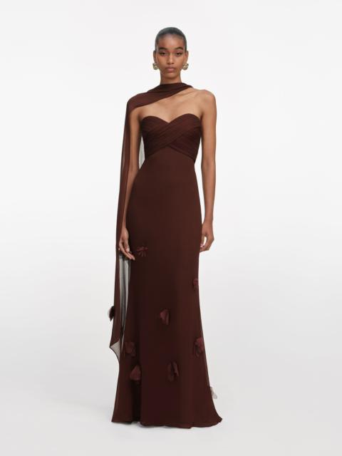 self-portrait Brown Georgette Flower Maxi Dress
