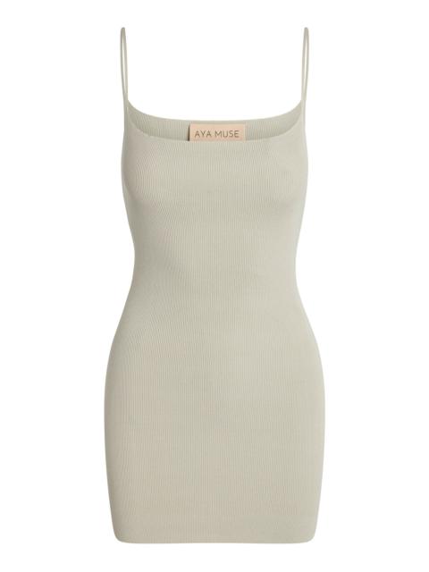 AYA MUSE Risa Ribbed Stretch-Cotton Mini Dress grey