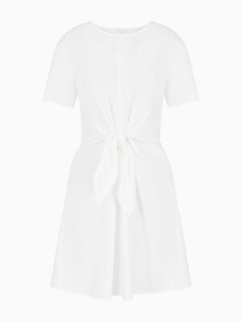 Short-sleeved poplin shirt dress with sash