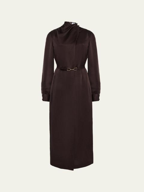 GABRIELA HEARST Josef Draped Textured Silk Long-Sleeve Midi Dress With Belt