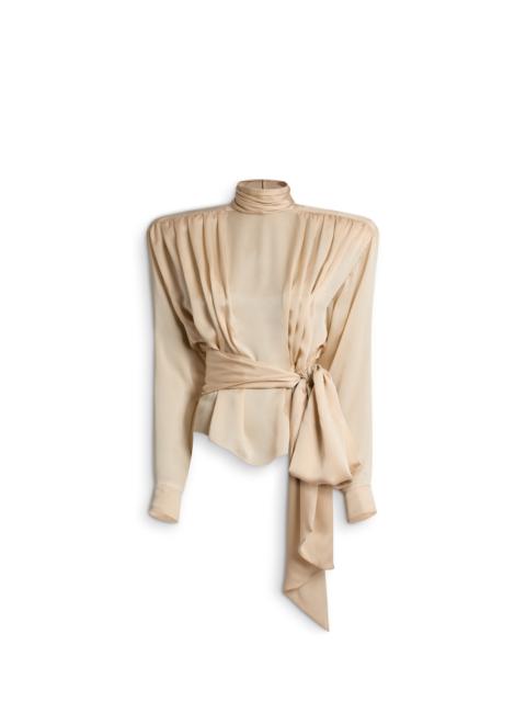 Balmain Silk chiffon blouse with padded shoulders and tie