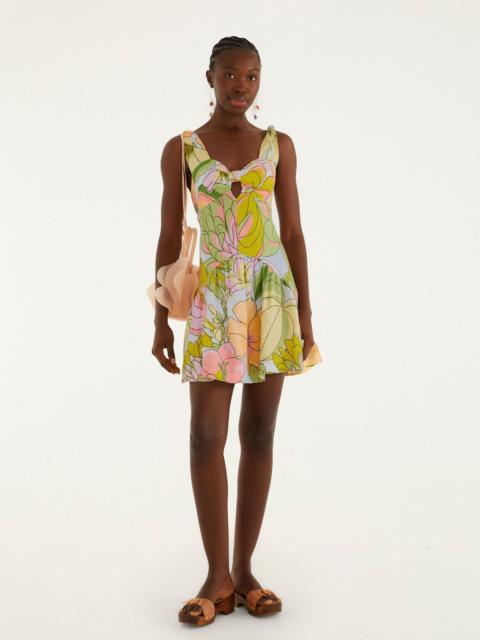 FARM RIO Light Blue Spring Affair Cut-Out Euroflax Premium Linen Mini Dress