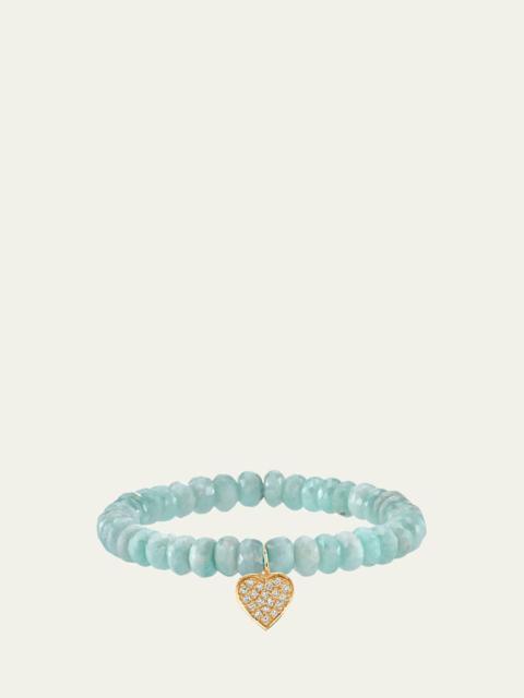 SYDNEY EVAN 14K Diamond Pave Heart Charm on Amazonite Bracelet