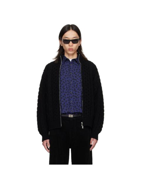 vowels Black Cable Knit Zip Up Sweater