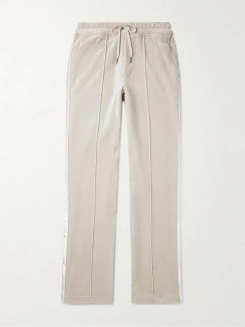 Wide-Leg Satin-Trimmed Velour Sweatpants