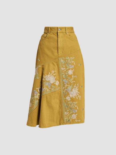 Erdem DENIM EMBROIDERED MIDI SKIRT