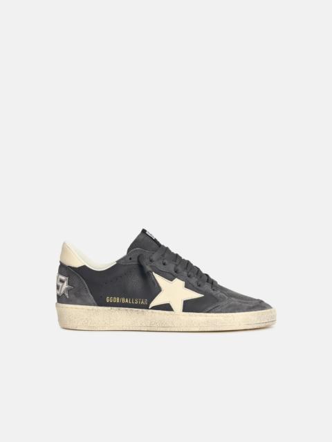 Golden Goose 'BALL-STAR' GREY LEATHER SNEAKERS WITH IVORY STAR AND HEEL
