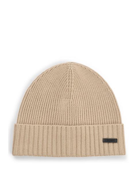 BOSS RIBBED BEANIE HAT IN MERINO WOOL