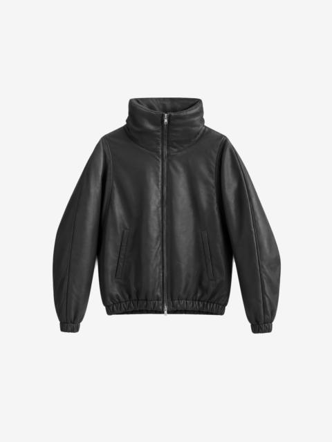 The Frankie Shop Assissi Leather Funnel Neck Bomber Jacket - Black