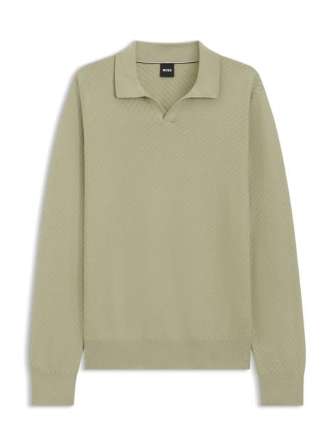 BOSS KNITTED COTTON SWEATER WITH JOHNNY COLLAR