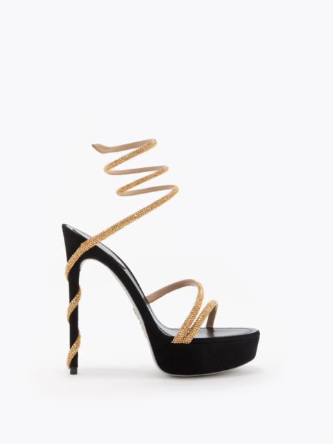 RENE CAOVILLA MARGOT BLACK AND GOLD PLATFORM SANDAL 130