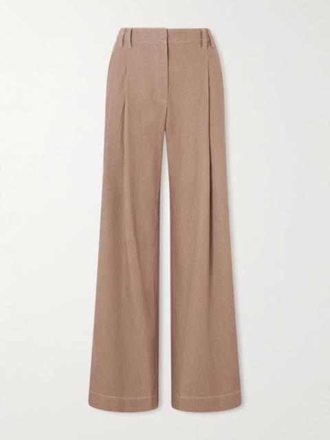 Brunello Cucinelli Pleated Embellished High-rise Wide-leg Jeans