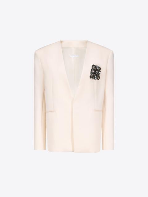 AREA CRYSTAL BROOCH COLLARLESS BLAZER