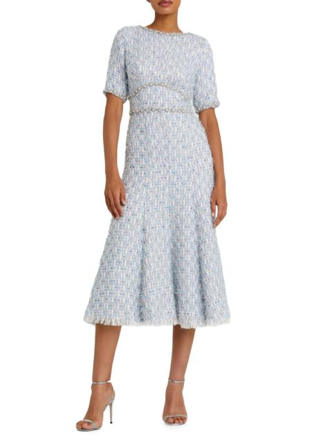 MAC DUGGAL Women's Beaded Tweed Midi-Dress - Blue Multi