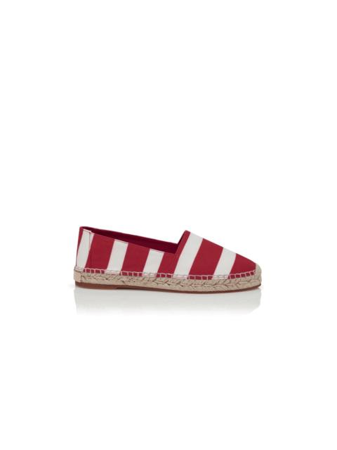 Manolo Blahnik Red and White Striped Cotton Espadrilles