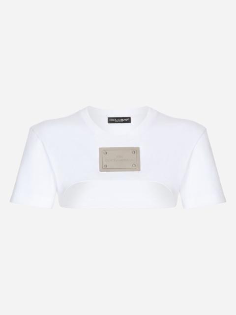 Dolce & Gabbana Cropped jersey T-shirt with “KIM Dolce&Gabbana” tag