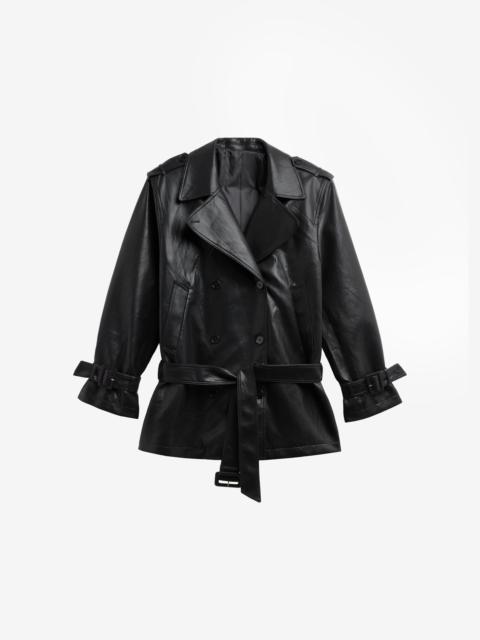 The Frankie Shop Limay Faux Leather Short Trench - Black