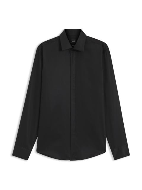 BOSS REGULAR-FIT DRESS SHIRT IN SATIN-FINISH LINEN