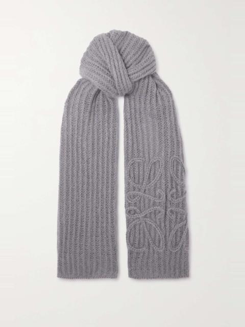 Loewe Anagram embroidered ribbed mohair-blend scarf
