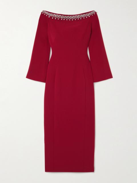 JENNY PACKHAM Off-the-shoulder Embellished Cady Midi Dress