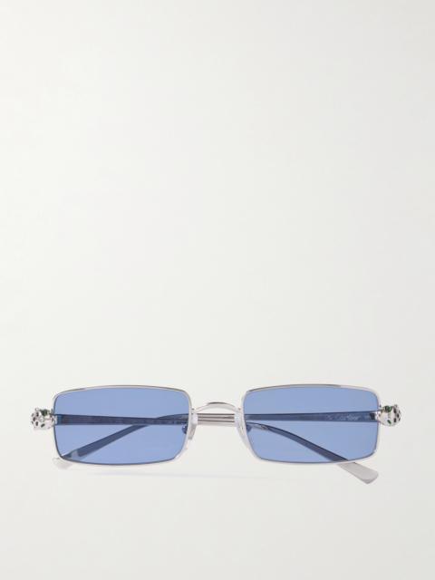 Cartier Panthère Rectangle-frame Crystal-embellished Silver-tone Sunglasses