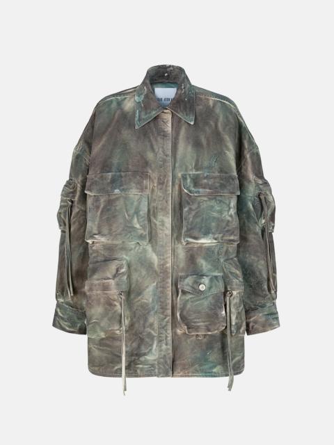 THE ATTICO ''FERN'' STAINED GREEN CAMUFLAGE SHORT COAT