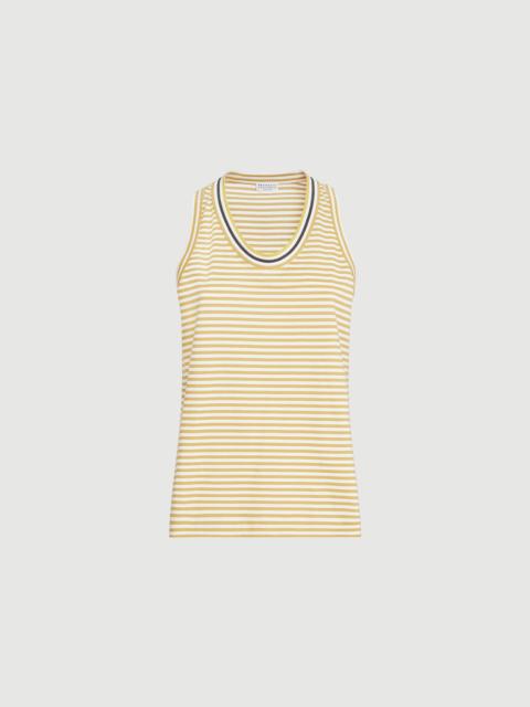 Brunello Cucinelli Striped cotton jersey top with precious neckline