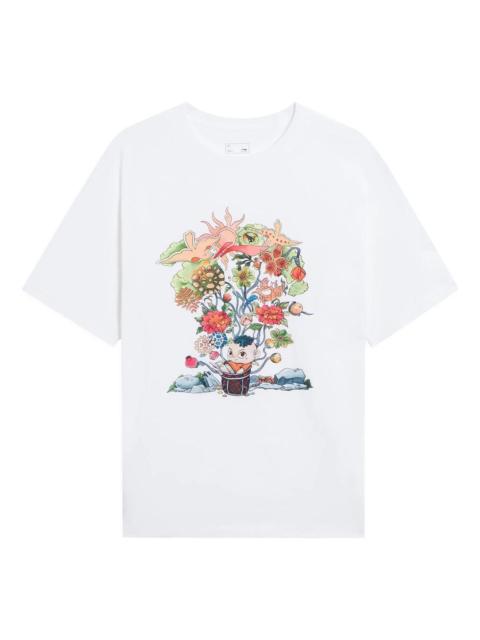Li-Ning Li-Ning Floral Cartoon Graphic Loose Fit T-shirt 'White' AHSS753-1