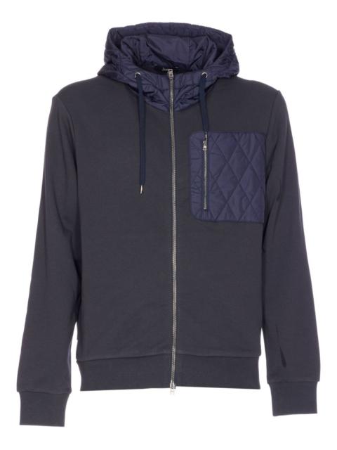 quilted-panel hooded zip-up sweatshirt