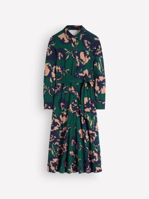 BODEN Marcia Jersey Shirt Dress-Sea Moss, Forest Breeze