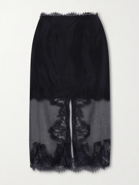 Aje. Ophelia layered lace-trimmed silk-organza midi skirt Black