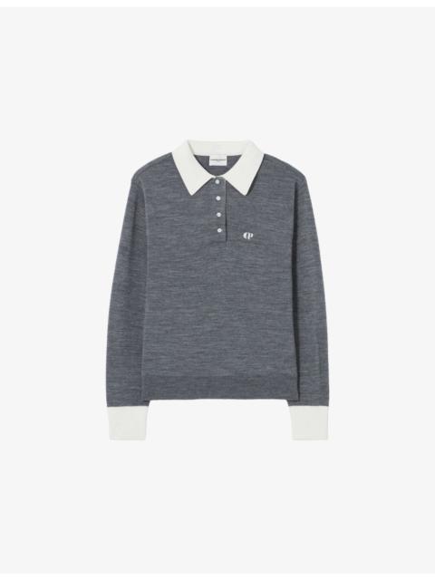 Claudie Pierlot Logo-Embroidered Long-Sleeve Wool-Blend Polo