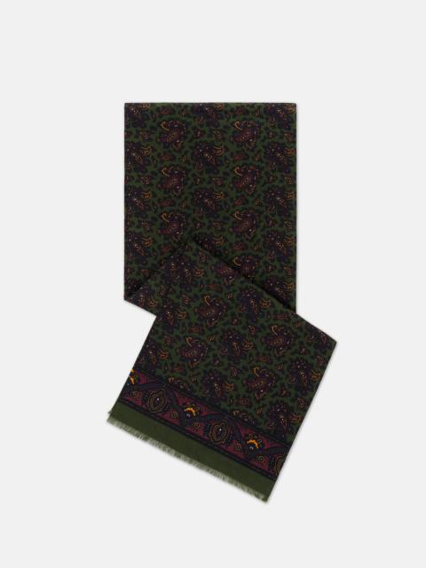 J. PRESS MADE-IN-ENGLAND OLIVE PAISLEY WOOL/SILK SCARF