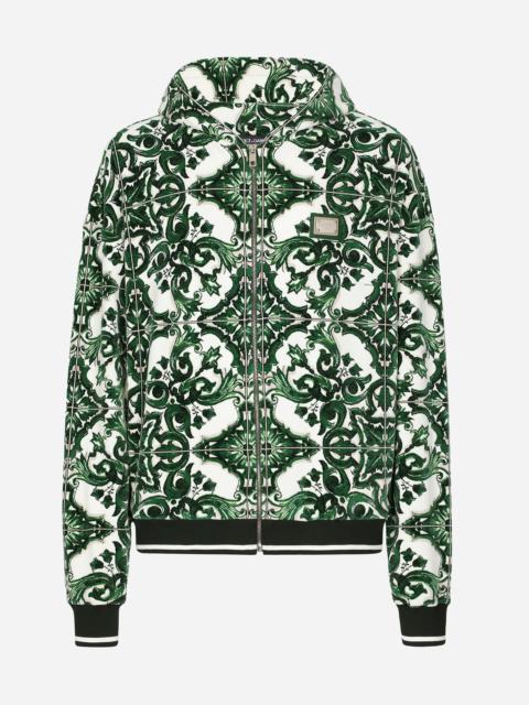 Dolce & Gabbana Zip-up hoodie with majolica print