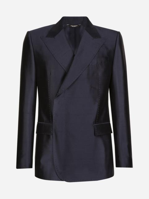 Double-breasted shantung silk Sicilia-fit jacket