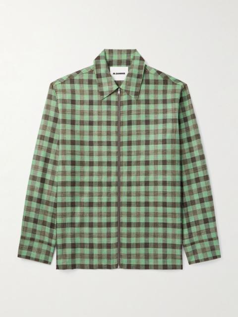 Jil Sander Checked Woven Zip-Up Shirt Green